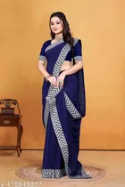 Georgette Solid Saree For Women, Blue