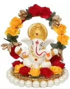 Metal Decorative Ganpati Haldi Kumkum Stand with 2 Roli Chawal Holder, Multicolor