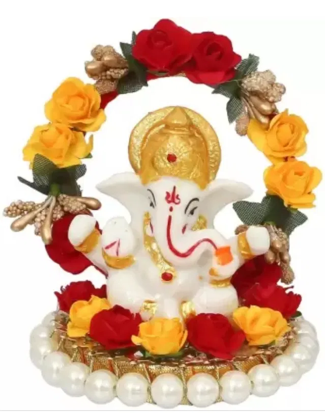 Metal Decorative Ganpati Haldi Kumkum Stand with 2 Roli Chawal Holder, Multicolor