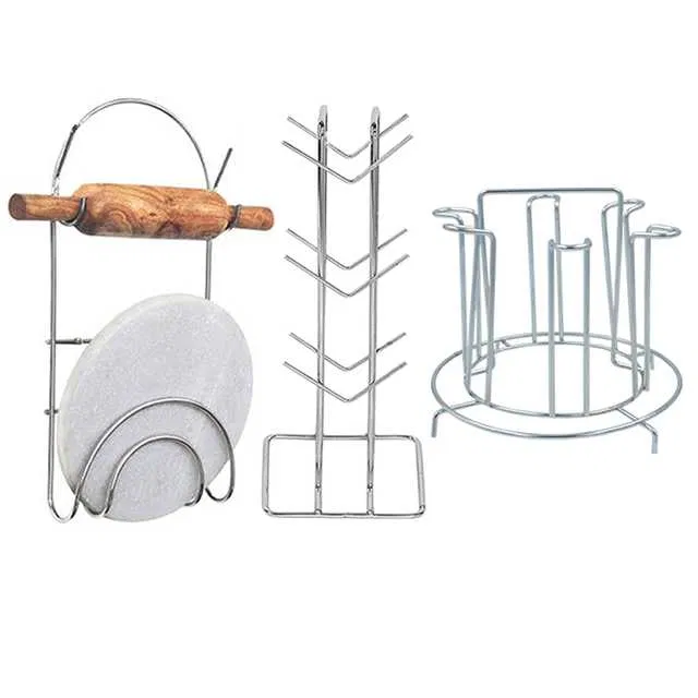 Stainless Steel Cup Stand Cup Holder & Glass Stand & Chakla Belan Stand For Kitchen (Set of 3) (OC-046)