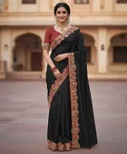 Bollywood Black Chiffon/Satin Embroidered Saree for Women