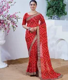 Georgette Bandhini Saree for Women (Red)