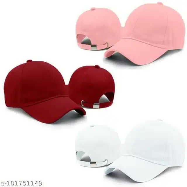 Cotton Caps for Men & Women (Multicolor, Set of 3)