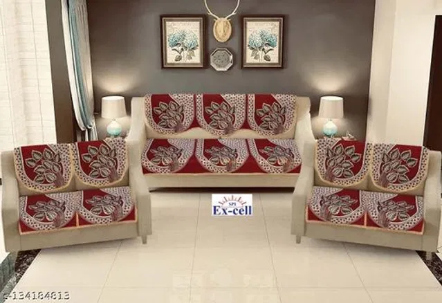Polycotton 6 Seater Sofa Covers (Maroon, Set of 1)
