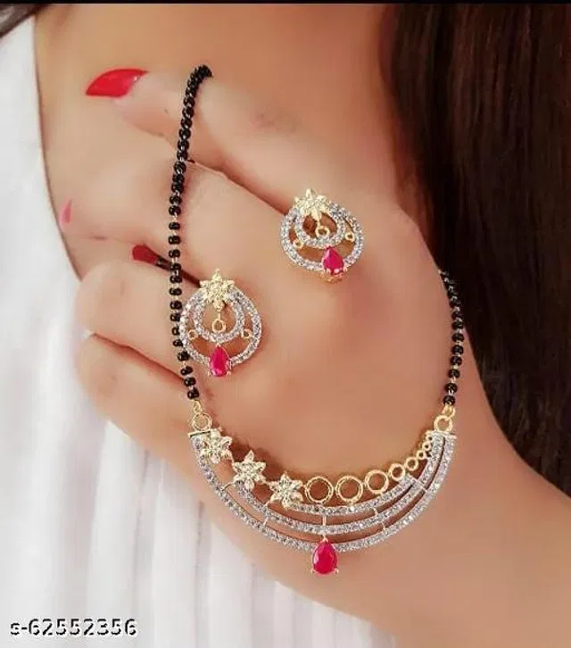 Alloy Mangalsutra with Earrings for Women (Multicolor, Set of 1)