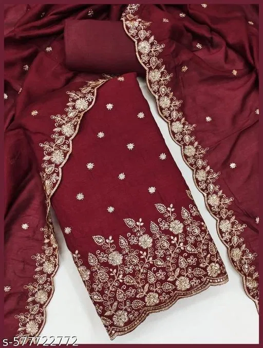 Embroidered Patiala Suits for Women (Red, 6.65 meter (XXL)