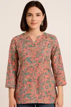 Cotton Floral Print Short Kurti for Women 