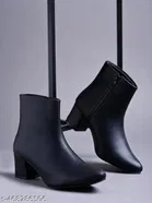 Shoetopia Solid Synthetic Block Heeled Boots Black 