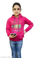 Fleece Printed Full Sleeves Hooded Sweatshirt for Girls (Pink, 3-4 Years)