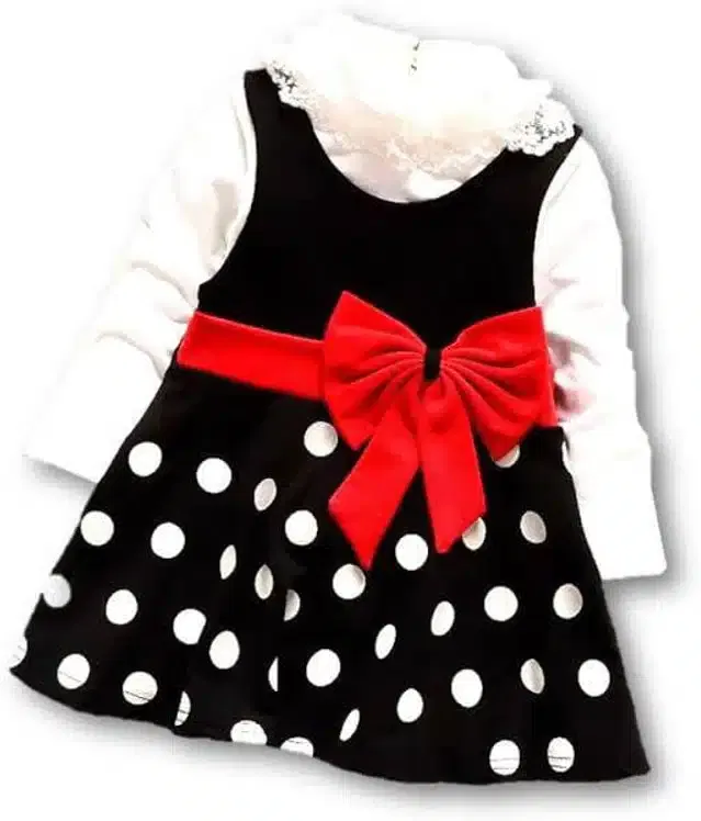 Crepe Self Design Frock for Girls (Black, 9-12 Months)