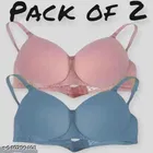 Cotton Solid Bra for Women & Girls, Pink & Blue, Pack of 2 