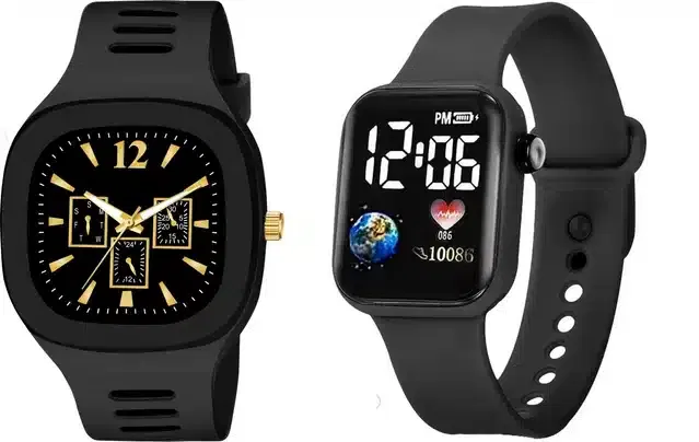 Analog with Smartwatch Combo for Men (Black, Pack of 2)