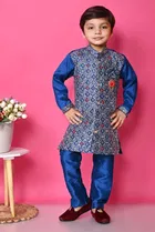 Cotton Blend Embroidered 3 Pcs Sherwani Set for Kids 