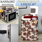 KANUSHI Industries® Microwave / Oven Top Cover With 4 Utility Pockets + 1 Pc Washabl & Dustproof Semi Load Automatic Washing Machine Cover + 1 Pc FRIDGE HANDLE COVER 