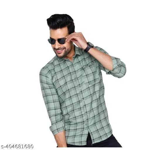 Cotton Blend Checked Shirt for Men, Green (L) Pack of 1