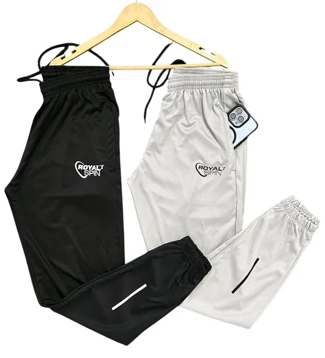Polyester Blend Printed Regular Fir Trackpants for Men (Black & Grey, 34) (Pack of 2)