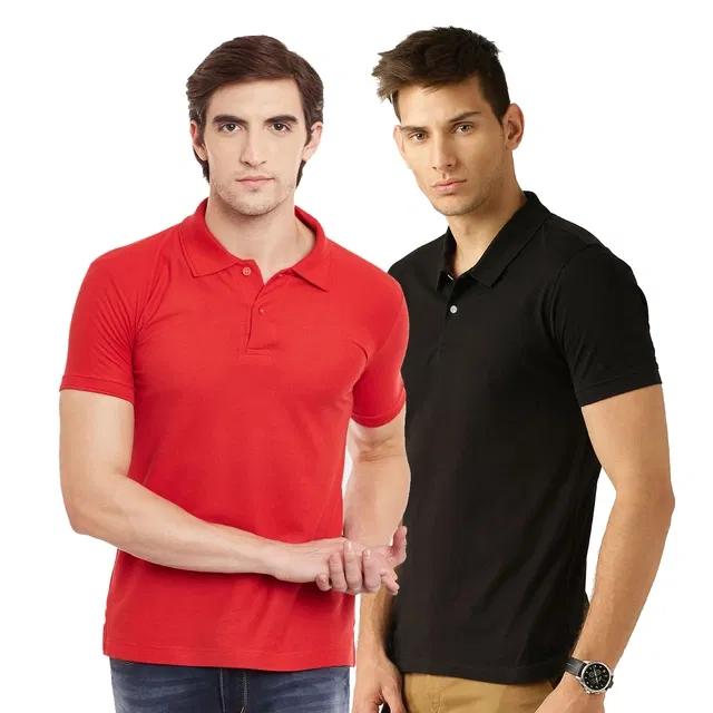 Polo Cotton Blend T-shirts for Men, Pack of 2 (Multicolor, M)