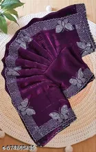 Chiffon Embellished Saree For Women, Purple