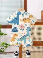 Poly Cotton Animal Print Clothing Set for boys, White 