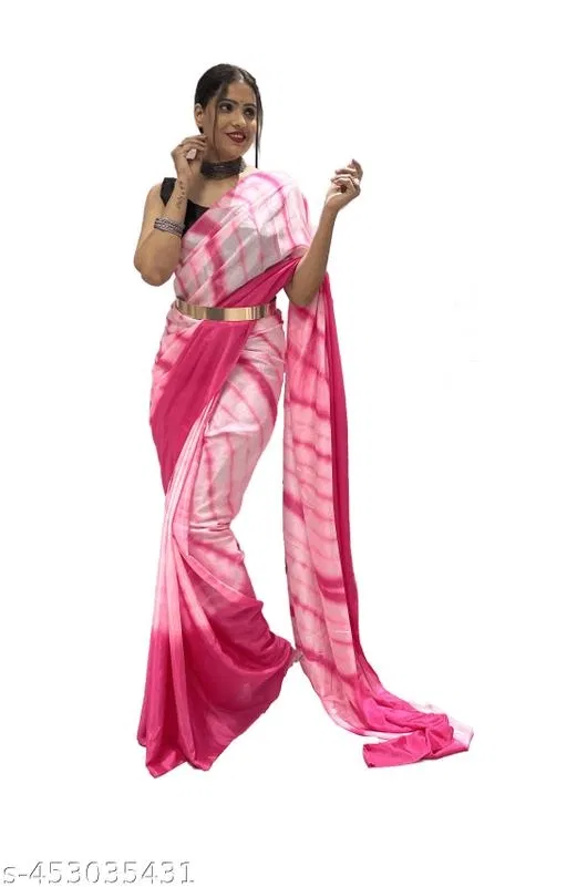 Chinon Prizma Printed Ready To Wear One Minute Saree for Women (Multicolor)