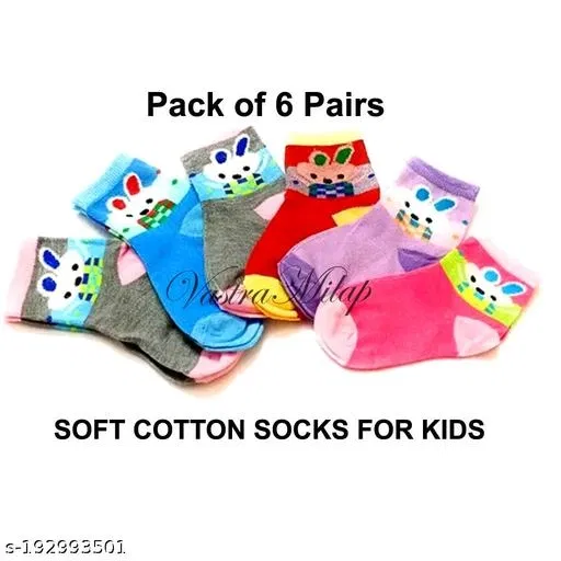 Cotton Socks for Kids (Multicolor, 12-13 Years) (Set of 6)