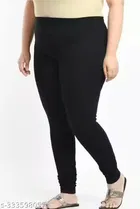 Solid Cotton Blend Churidars Pant for Women ,Black 