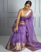 Organza Printed Saree for Women, Multicolor 