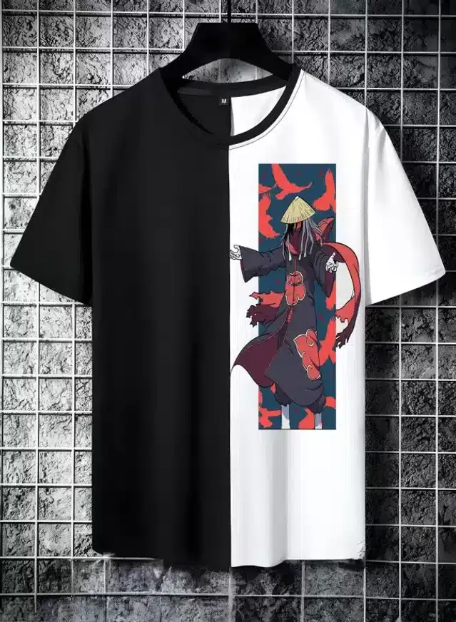Half Sleeves T-Shirt for Men (Black & White, L)