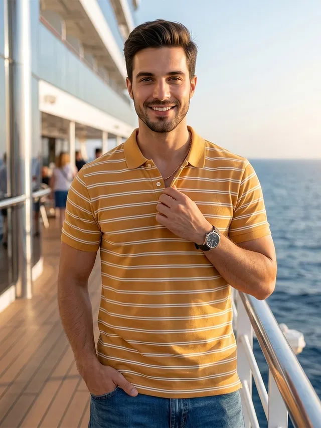 Striped Polo T-shirt for Men (Mustard, XXL)