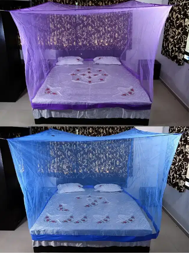 Polyester Double Bed Mosquito Net (Pack of 2) (Purple & Blue, 6x6 feet)