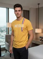 Cotton Lycra Printed T-Shirt for Men, Yellow 