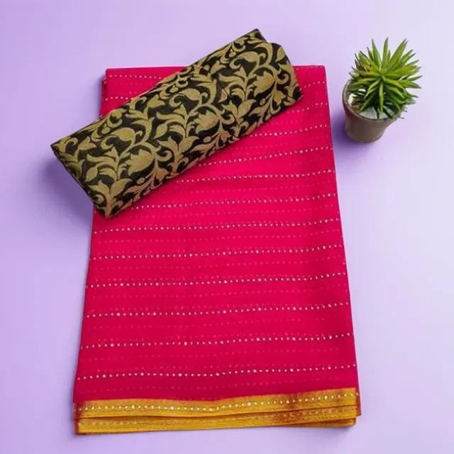 Chiffon Embellished Saree for Women (Pink, 6.1 m)