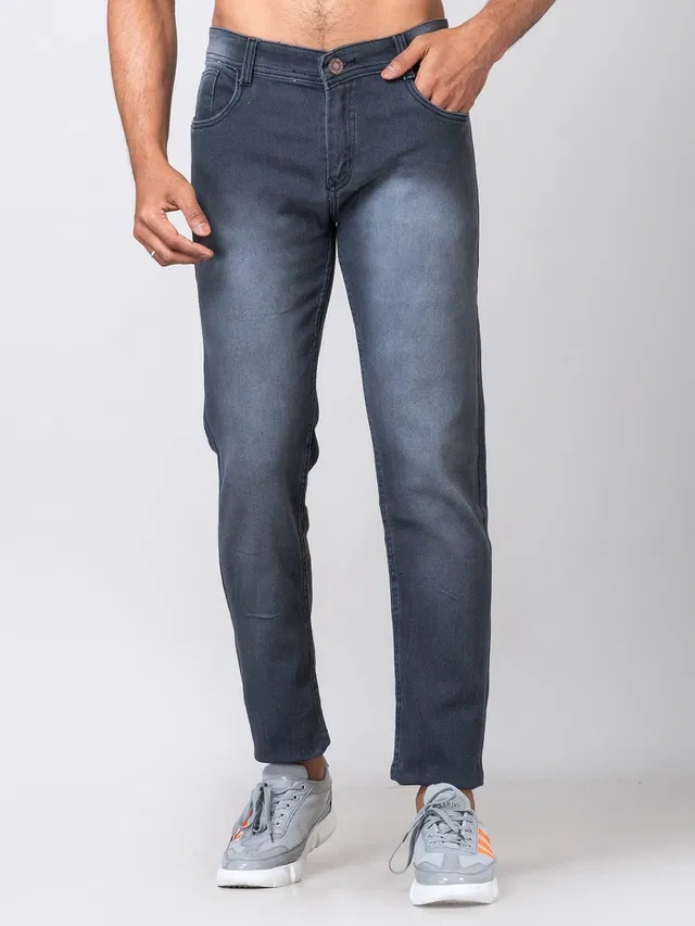 Cotton Blend Slim fit Jeans for Men (Grey, 32)
