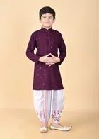 Rayon Embellished Kurta with Dhoti for Boys, Yellow & White 