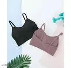 Cotton Blend Sports Bra Women, Black & Grey, Pack of 2 