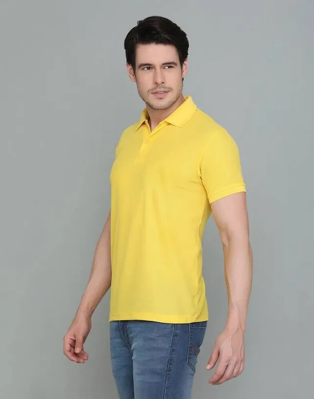 Solid Polo T-Shirt for Men (Yellow, L)