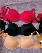 Cotton Solid Bra for Women & Girls, Multicolour, Pack of 3 