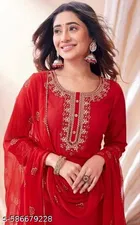 Embroidered Rayon Slub Kurta Set for Women 