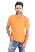 Poly Cotton Solid Polo Neck T-Shirt for Men, Orange 