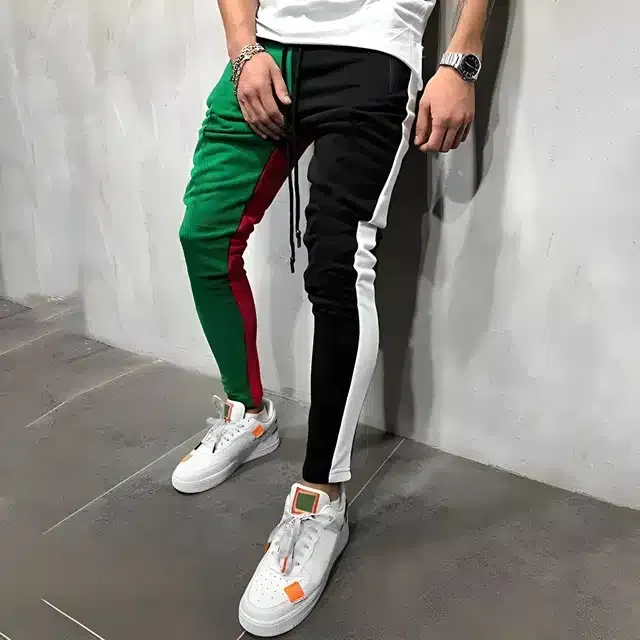 Polycotton Solid Trackpant for Men (Green & Black, M)