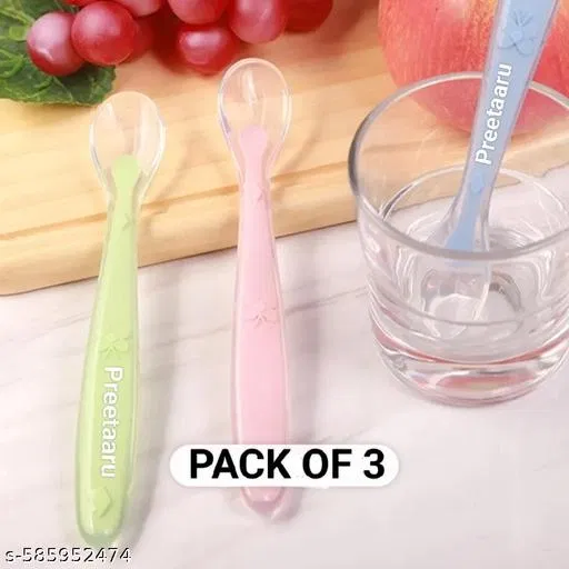 Preetaaru (Pack Of 3) Baby Soft Silicone Feeding Spoon For Kids