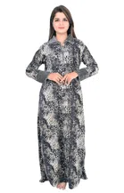 Velvet Printed Nightdress for Women (Black, Free Size)