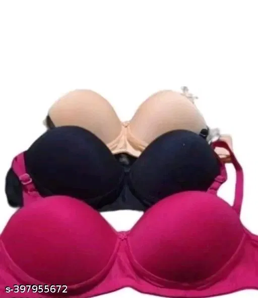 Hosiery Solid Bra for Women & Girls, Multicolour, Pack of 3 (54DDD)