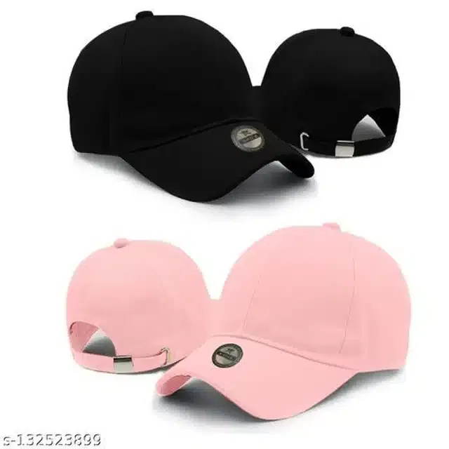 Cotton Cap for Men & Women (Black & Pink, Pack of 2)