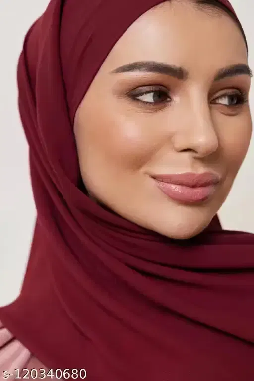 Georgette Solid Hijab for Women, Wine (Free Size)