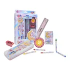 DOMS Unicorn Stationery 7 pcs Kit Includes 1 Unicorn Compass Box,1 Sports Wheel Shape Eraser, 1 Sharpener, 2 Unicorn Pencils & 1 Pack of 12 Shades Wax Crayons 