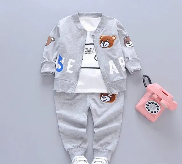 Hosiery Printed Clothing Set for Kids (Grey, 9-12 Months)