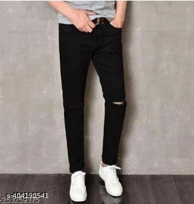 Denim Slim Fit Jeans for Men (Black, 32)