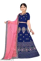 Satin Embroidered Lehenga with Choli & Dupatta for Girls 