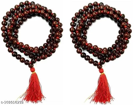 Red Sandalwood 108+1 Beads Wood Necklace for Men and Women, Pack of 2